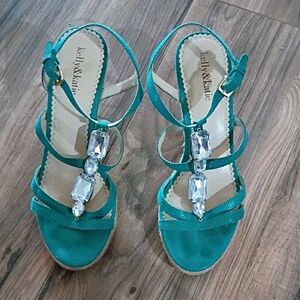 Kelly & Katie Teal Crystal-Embellished Sandals